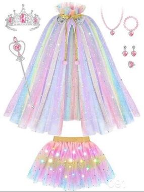 Pastel Rainbow Princess Cape & Tutu Set with Tiara Accessories